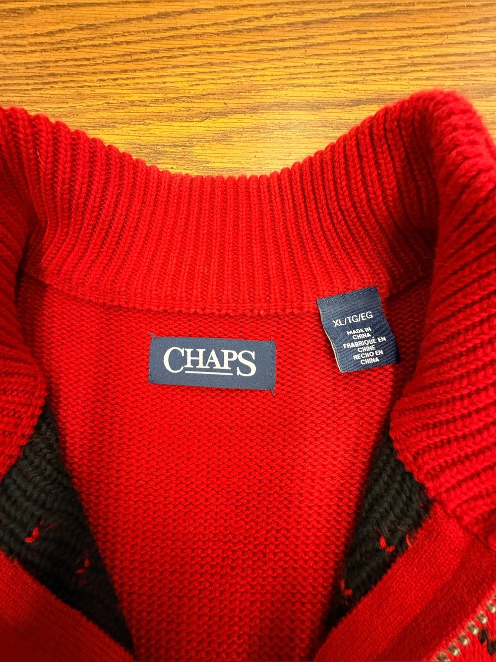 Chaps Red Zip-Up Reindeer Holiday Sweater - Picture 4 of 6